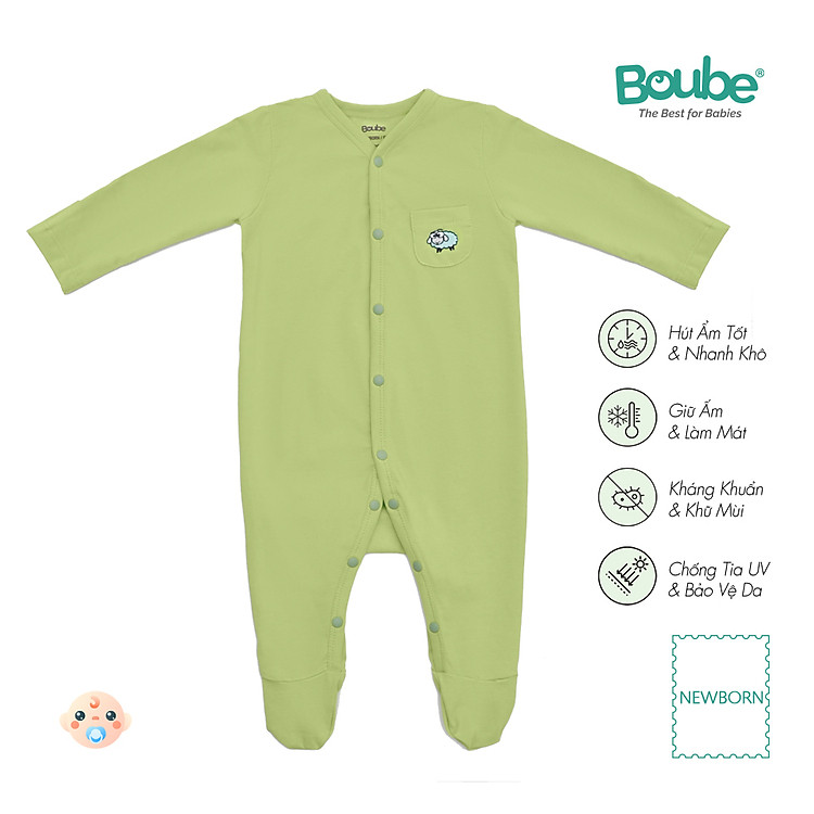 Bộ liền thân, bodysuit liền tất dài tay cho trẻ sơ sinh nhiều màu sắc Boube, vải Cotton organic thoáng mát- Size Newborn