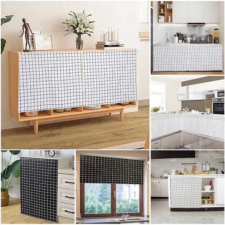 Rèm Dán Tủ Bếp Cửa Sổ Rèm Che Tiện Lợi Hoạ Tiết Caro