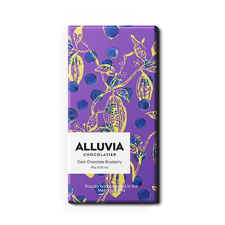 Socola Đen Việt Quất Thanh Lớn 80 gram, Nguyên Chất, Đắng Vừa | Dark Chocolate Blueberry Alluvia