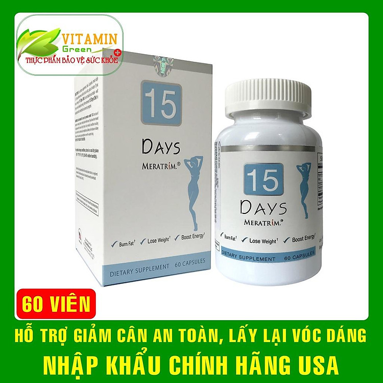 Viên uống giảm cân an toàn 15 Days Meratrim 60 viên hỗ trợ giảm béo từ thảo dược thiên nhiên | Nhập khẩu chính hãng Mỹ