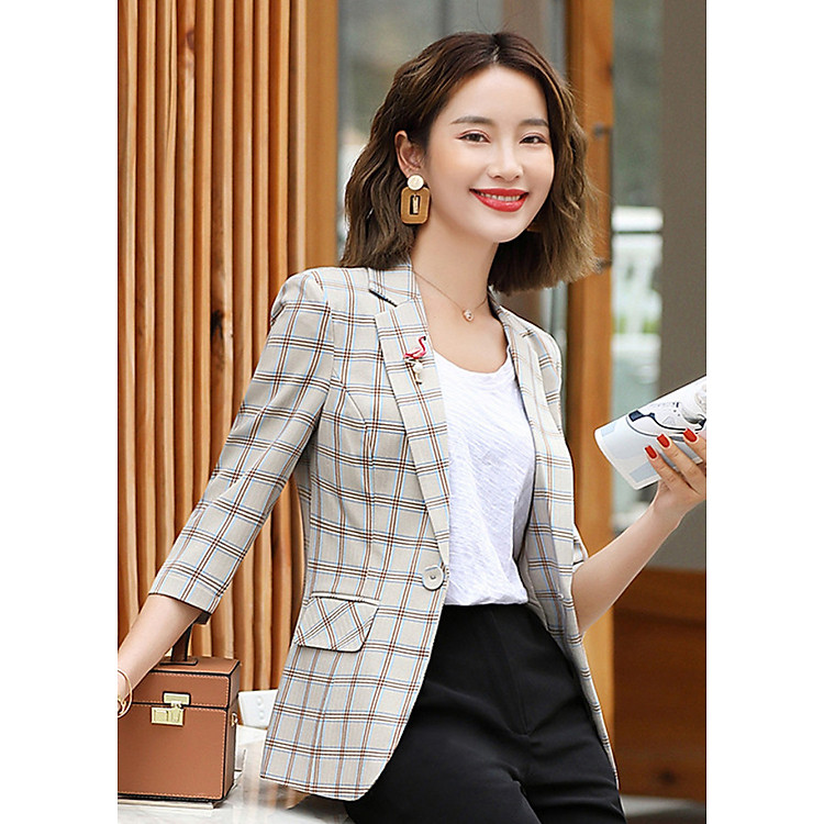 Áo Vest Nữ Caro Sọc kem ANN135