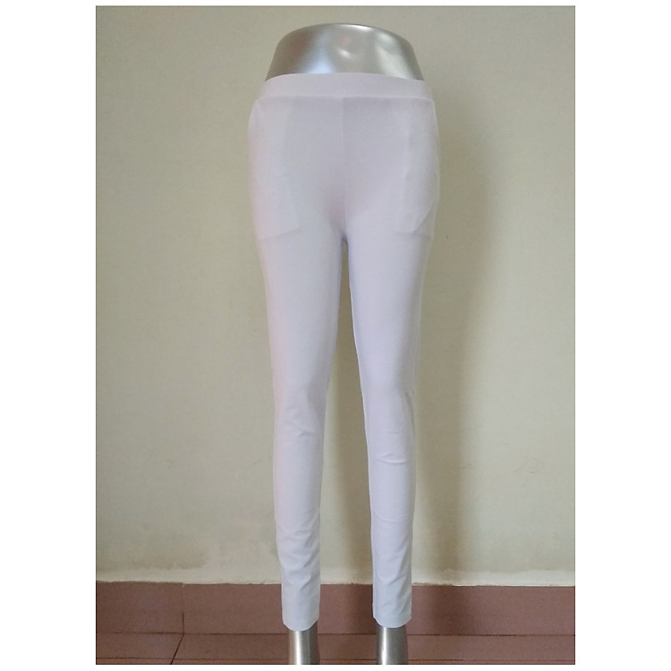 Quần legging nữ màu trắng chất cotton thun