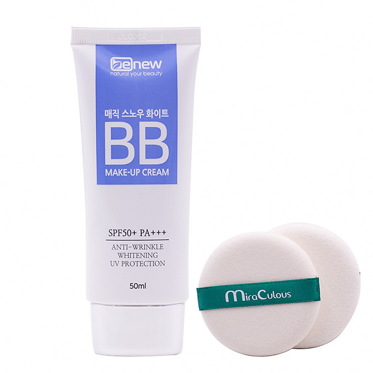 Kem nền trang điểm BB ma thuật che phủ hoàn hảo Hàn Quốc cao cấp Benew Magic Snow White SPF 50 PA+++ (50ml) + Tặng ngay Bông tán kem nền, phấn siêu mềm mịn Mira Culous (2 miếng/ túi) – Hàng chính hãng