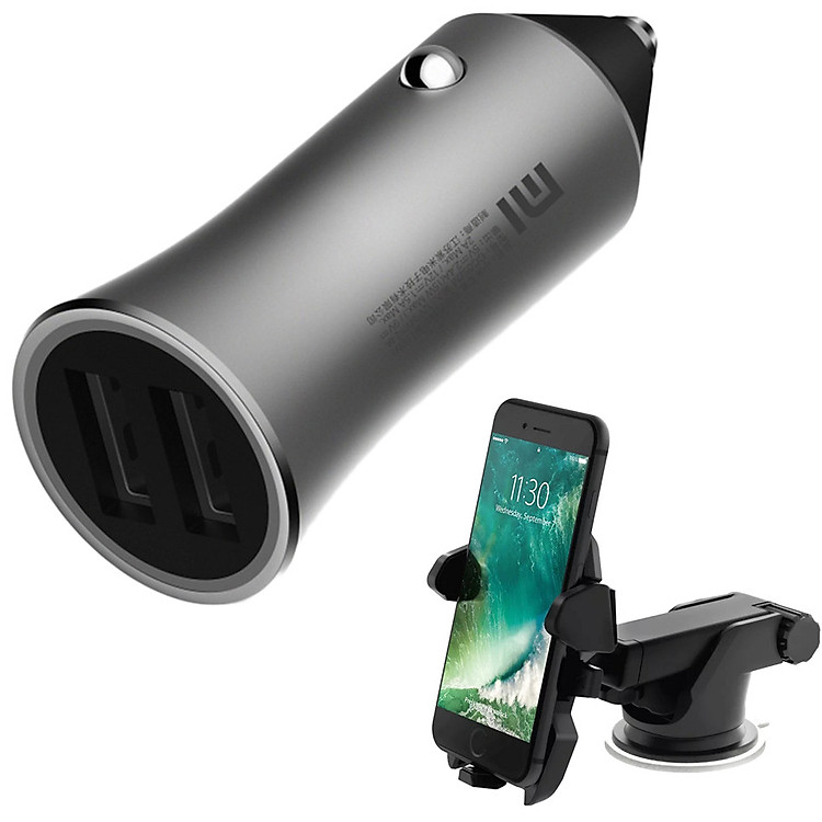 Combo củ sạc ô tô xiaomi pro và giá đỡ điện thoại gắn xe ô tô - Hàng Chính Hãng