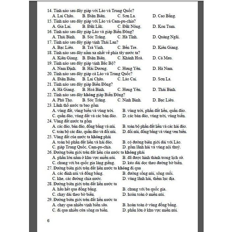 Trắc Nghiệm Địa Lí Lớp 12 - Ảnh 2