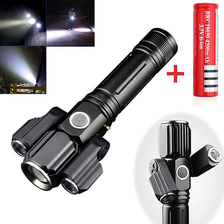 Đèn Pin LED Cầm Tay Siêu Sáng Mini Có Sạc USB Chống Nước - Hàng Chính Hãng Tặng Kèm 1 Pin Sạc 18650 4200mAh