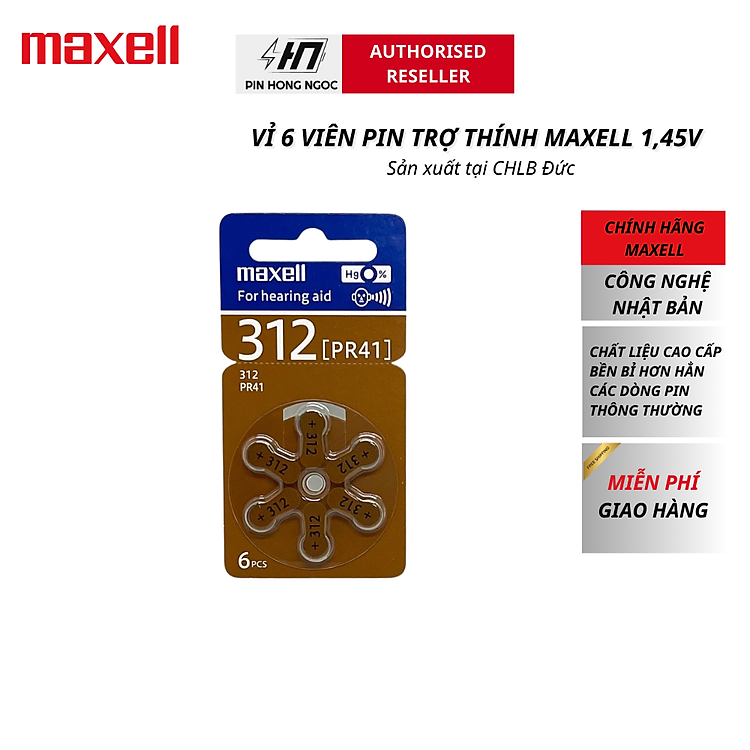 Pin máy trợ thính Maxell PR41 ( pin 312 ) / PR44 ( pin 675 ) / PR48 ( Pin 13 ) / PR536 ( Pin 10 ) 1,45V Hàng chính hãng