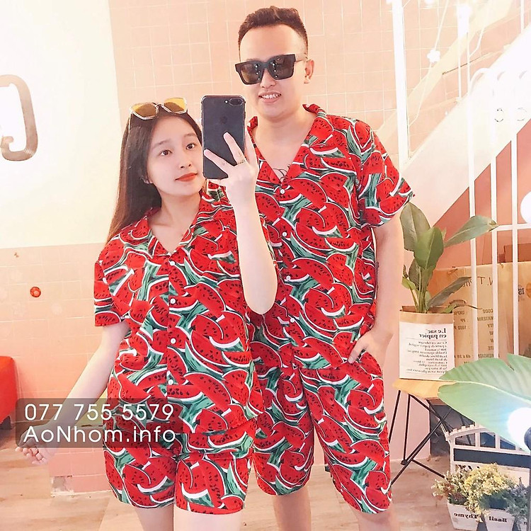 Đồ bộ đi biển kiểu pijama - Dưa hấu đỏ