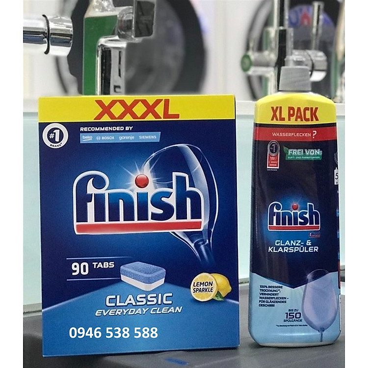 Combo Viên rửa bát Finish 100 viên + Nước làm bóng finish 750ml dùng cho máy rửa bát