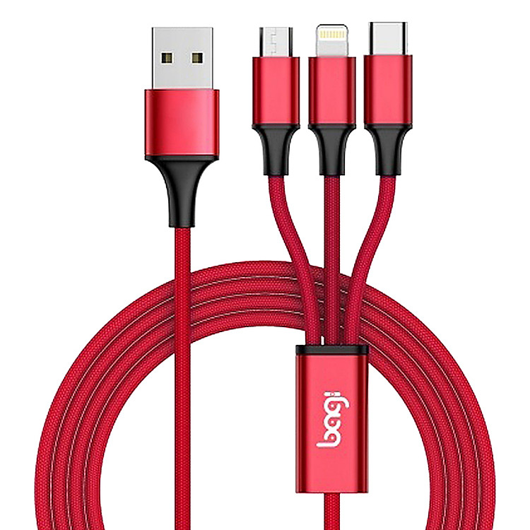 Cáp Dù Sạc Nhanh Bagi 3 Đầu CB-AS12 (3 In 1) - Hàng Chính Hãng