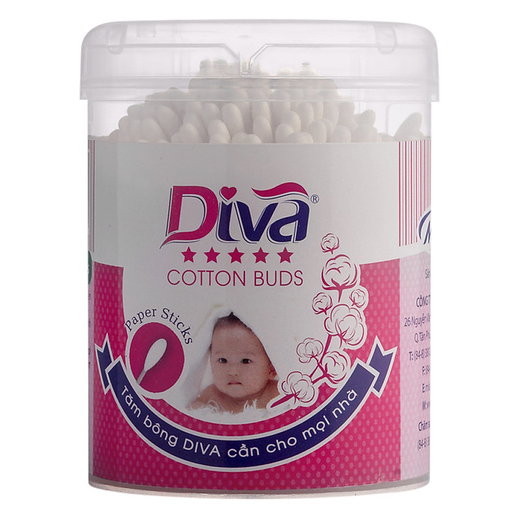 Tăm Bông Diva Thân Giấy Cho Bé Dạng Hộp Tròn - 200 Que