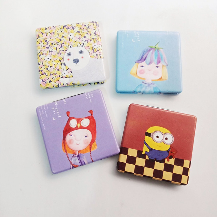 Gương trang điểm mini hai mặt vuông dễ thương - giao hình và màu ngẫu nhiên