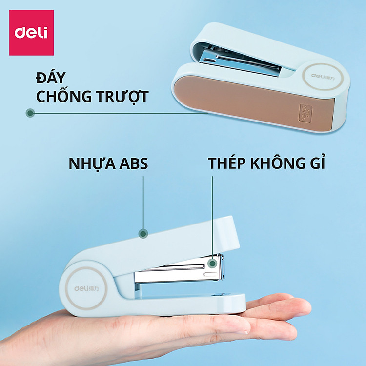 Dập Ghim Học Sinh Mini Deli (25 trang) - Xanh Lá - Ảnh 3