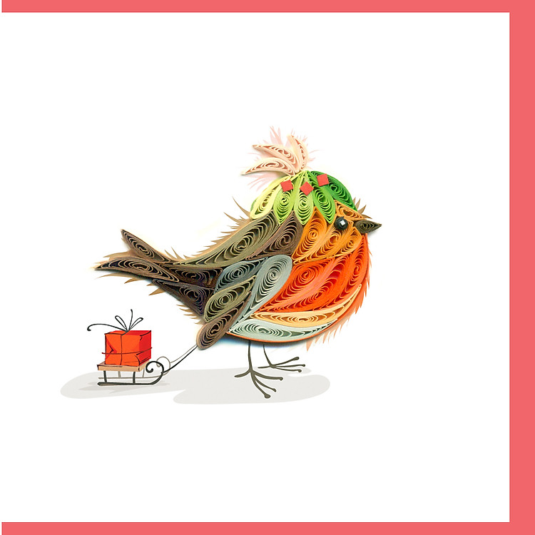 Thiệp Nghệ Thuật Giấy Xoắn - Chim Robin Và Món Quà - Robin and the Gift - Christmas - Việt Net