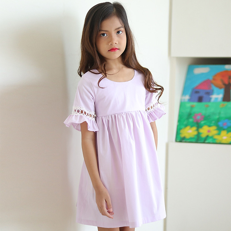 Đầm Bé Gái KIKA Ren Tay K121 - Tím Hồng