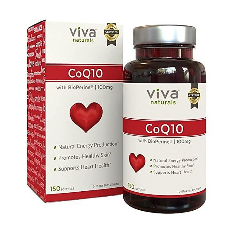 Viva Naturals CoQ10 Supplement with BioPerine (100mg) - 150 Softgels