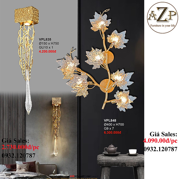 AZP - ĐÈN ỐP VÁCH / ĐÈN TRANG TRÍ / ĐÈN TREO TƯỜNG PHÒNG KHÁCH, PHÒNG NGỦ, NHÀ HÀNG, KHÁCH SẠN AZP-VPL848 / VPL835 phong cách đương đại, hàng nhập khẩu AZP