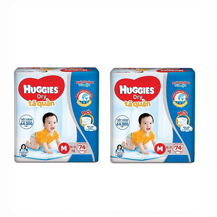 2 Gói Tã Quần Huggies Dry Gói Cực Đại M74 (74 MIếng) - Bao Bì Mới