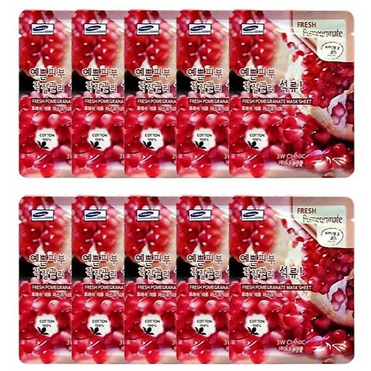 BỘ 10 MẶT NẠ 3W CLINIC FRESH POMEGRANATE MASK SHEET + TẶNG KÈM 01 MẶT NẠ CÙNG LOẠI