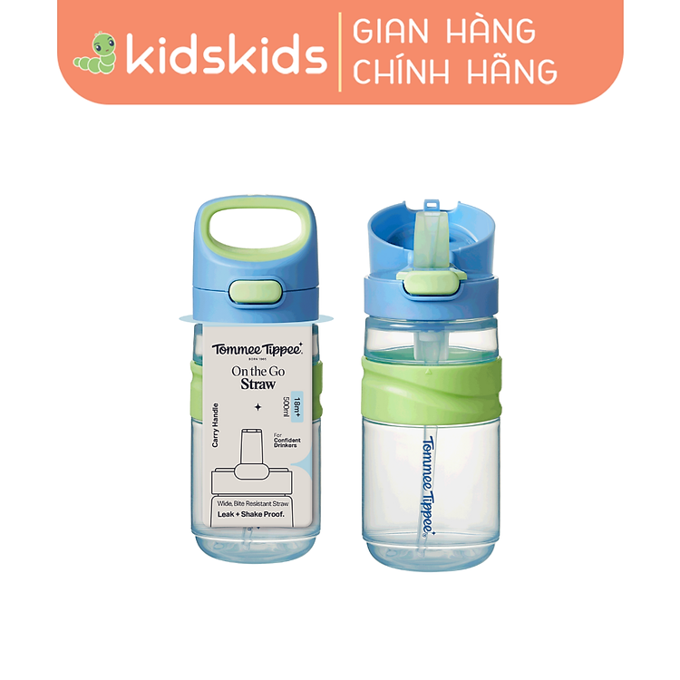Bình Uống Nước Tommee Tippee On The Go Straw 500ml – Cho Bé Từ 18 Tháng, Xanh Dương