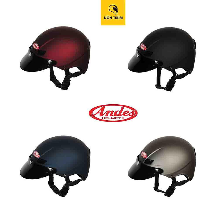 Nón bảo hiểm nửa đầu ANDES 109 gắn lưỡi trai màu đen chính hãng