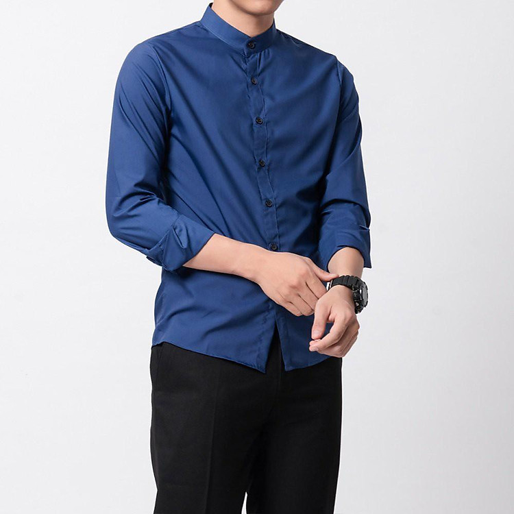 Áo sơ mi nam Cổ Tàu không nhăn, Sơ mi nam trơn dáng ôm Body Hàn quốc