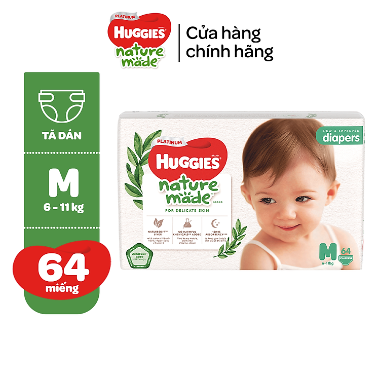 Tìm mua tại Avakids:Tã dán Huggies Platinum NatureMade M64, tràn ngập Khuyến mãi, Ưu đãi