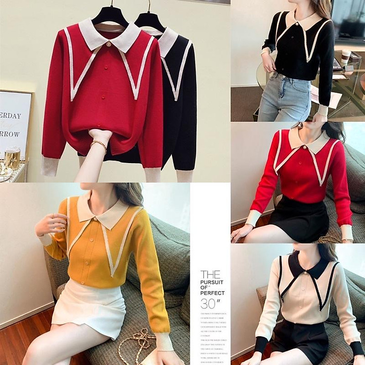 Áo len nữ QC cổ lá cách điệu cho nữ hàng loại 1