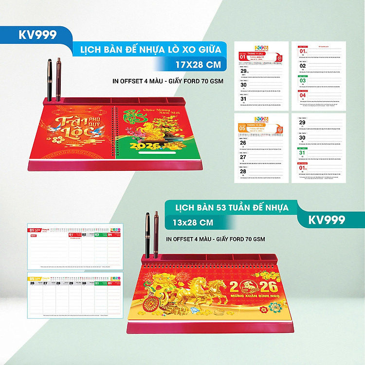 Lịch Bàn Đế Nhựa Lò Xo Giữa 2026 (17 x 28) - Ảnh 6