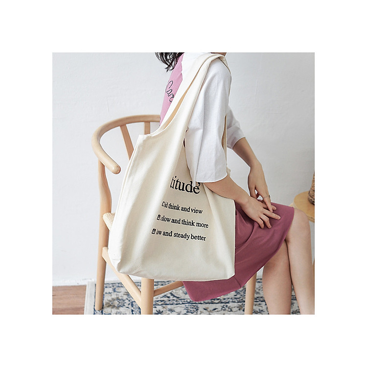 Túi Tote Đeo Vai Attitude, Túi Vải Canvas Đeo Vai Phong Cách Vintage, Túi Xách Nữ Mang Vibe Vintage Đi Chơi, Chụp Ảnh - OTV034 - Ope Store