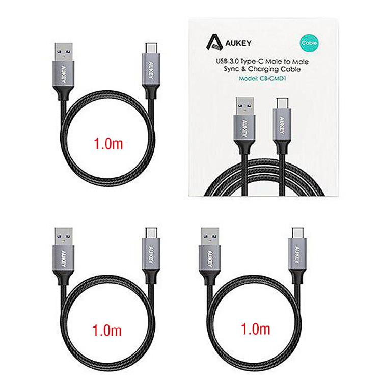 Bộ 3 Dây Cáp Sạc USB Type-C Aukey CB-CMD1 - Hàng Chính Hãng
