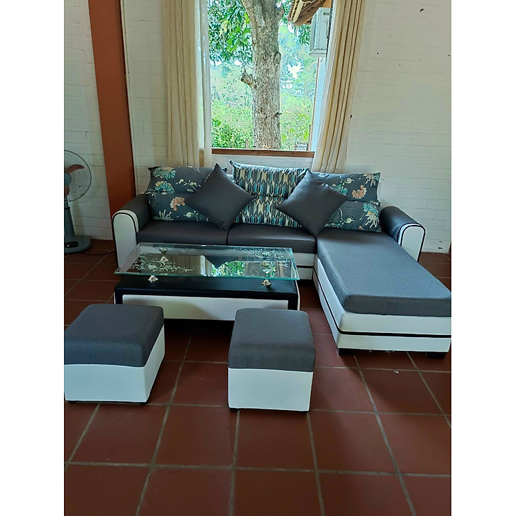 Sofa da 2m5 x 1m5 Bidata Juno Sofa ghép góc tùy ý kèm bàn kính
