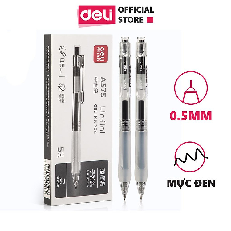 Bút bi gel Deli A575 (1 ngòi, mực đen, 0.5mm) - Ảnh 2