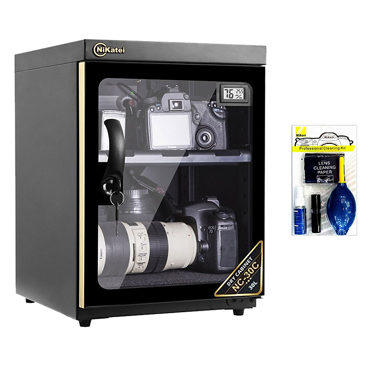 Combo Tủ Chống Ẩm Nikatei NC-30C - Gold (30 Lít) + Bộ Vệ Sinh Máy Ảnh 8 In 1 - Hàng Nhập Khẩu