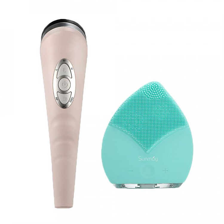 Combo máy rửa mặt và máy đẩy dưỡng chất sử dụng sóng RF Sunmay
