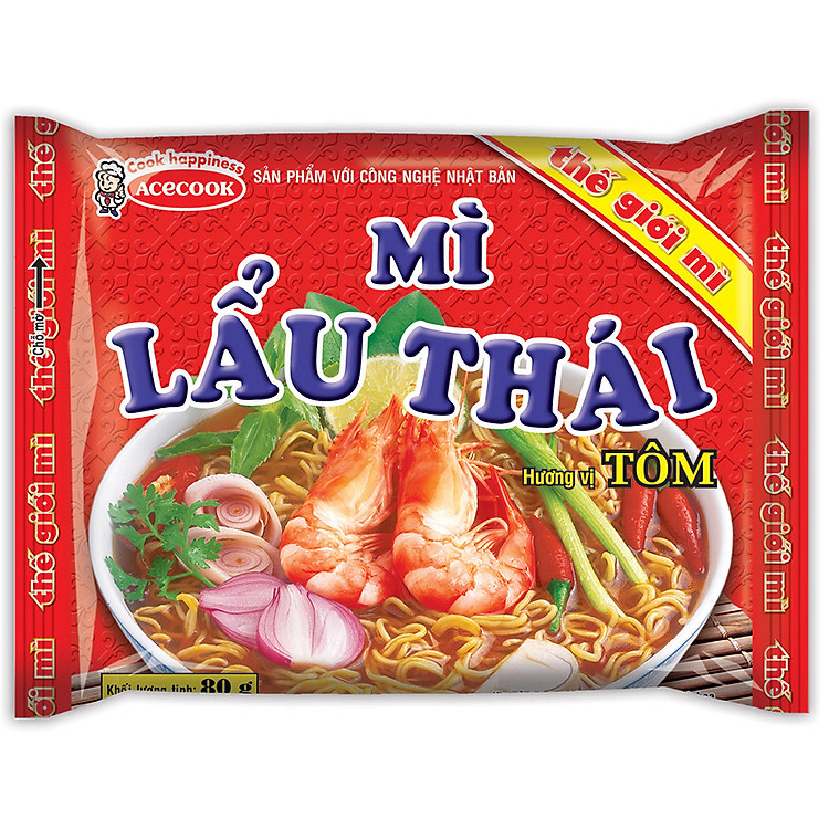 Thùng 30 Gói Mì Lẩu Thái Tôm Acecook (81g x 30 gói)