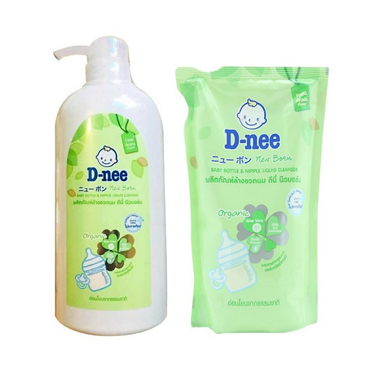 Combo Nước rửa bình và rau củ dnee organic dạng chai và túi (620ml+400ml)
