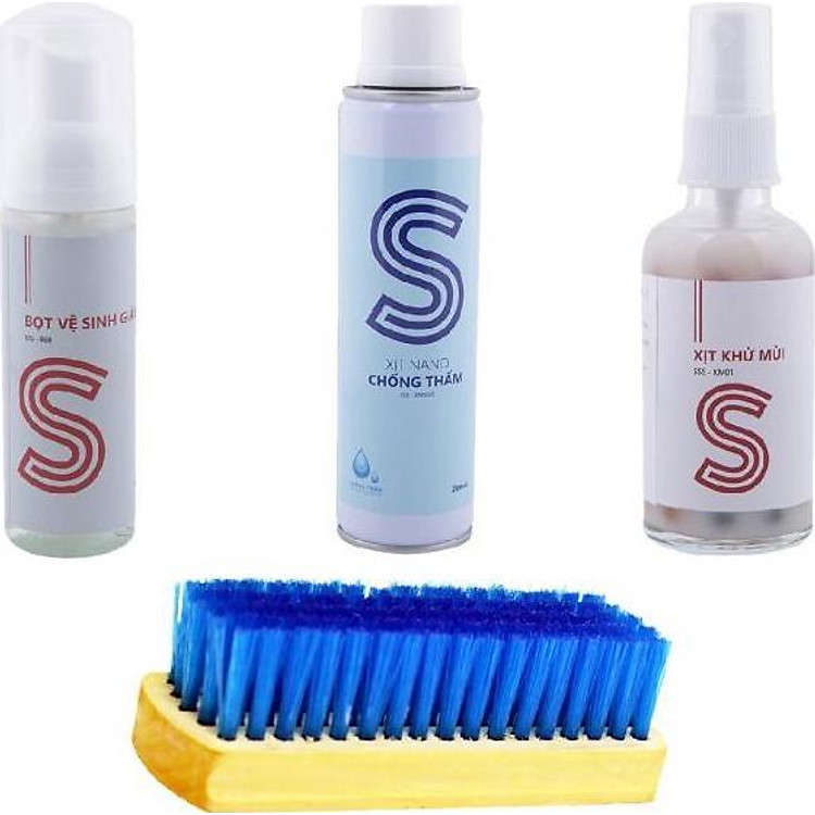 Bộ bọt vệ sinh giày 60ml, xịt khử mùi 50ml, xịt nano chống thấm 200ml và bàn chải COMBOSSS5