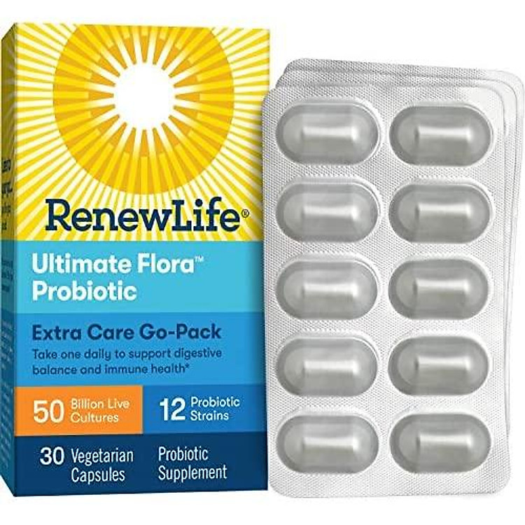 Renew Life Adult Probiotic - Ultimate Flora Extra Care Go-Pack Probiotic Supplement - Gluten, Dairy & Soy Free - 50 Billion CFU - 30 Vegetarian Capsules
