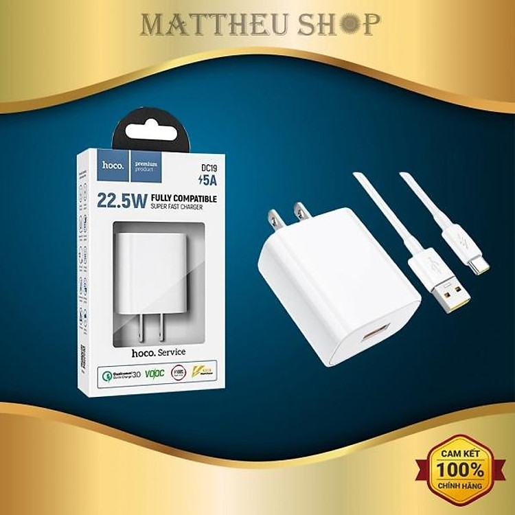 Bộ sạc nhanh Hoco DC19 22.5W, Quick charge 3.0, hỗ trợ sạc VOOC, dành cho iPhone 8 đến 12 Prm - Hàng Chính Hãng