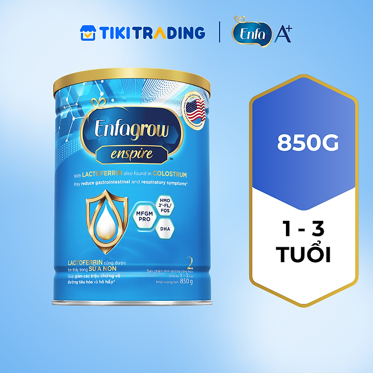 Sữa bột Enfagrow Enspire 2 850g hỗ trợ đề kháng với Lactoferrin dành cho trẻ từ 1-3 tuổi