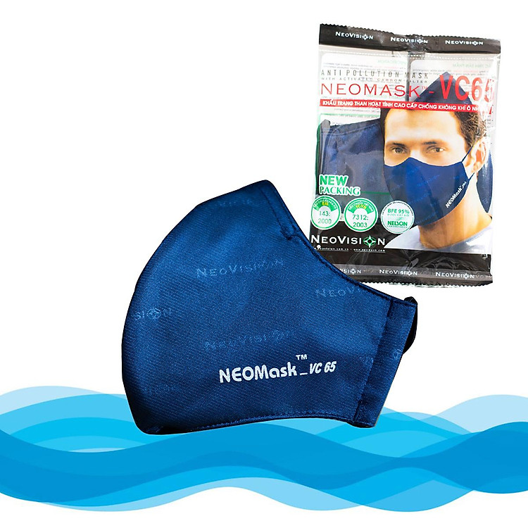 Combo 10 Mặt Nạ - Khẩu trang than hoạt tính NeoVision NeoMask VC65 đạt chuẩn N95(Thun Qua Tai) - Chống bụi siêu mịn PM2.5, lọc khuẩn BFE 95% (Được cấp bởi Nelson Lab), kháng khuẩn, chống giọt bắn có thể giặt tái sử dụng nhiều lần - Xanh đậm