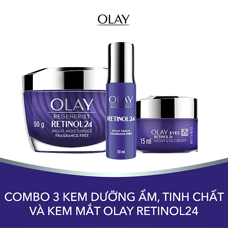 Combo 3 Kem Dưỡng Ẩm, Tinh Chất Và Kem Mắt OLAY Ngăn Ngừa Lão Hóa Chứa Chiết Xuất Retinol24