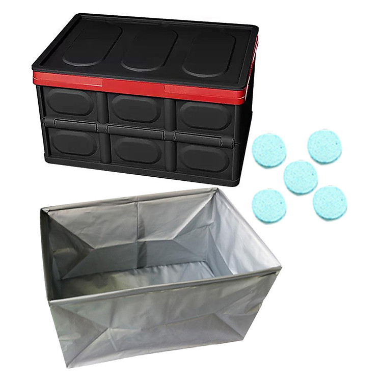 COMBO HỘP ĐỰNG ĐỒ ĐỂ CỐP XE Ô TÔ GẬP GỌN ĐEN VIỀN ĐỎ + 5 VIÊN SỦI RỬA KÍNH (TẶNG TÚI BẠC CHỐNG NƯỚC CAO CẤP)