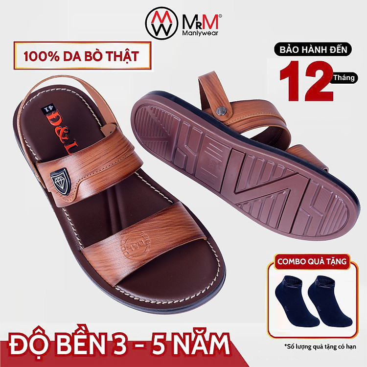 Dép Sandal Nam Da Bò Đế Cao Su Nguyên Khối, Đường May Chắc Chắn, Mềm Mại Êm Chân MRM Manlywear