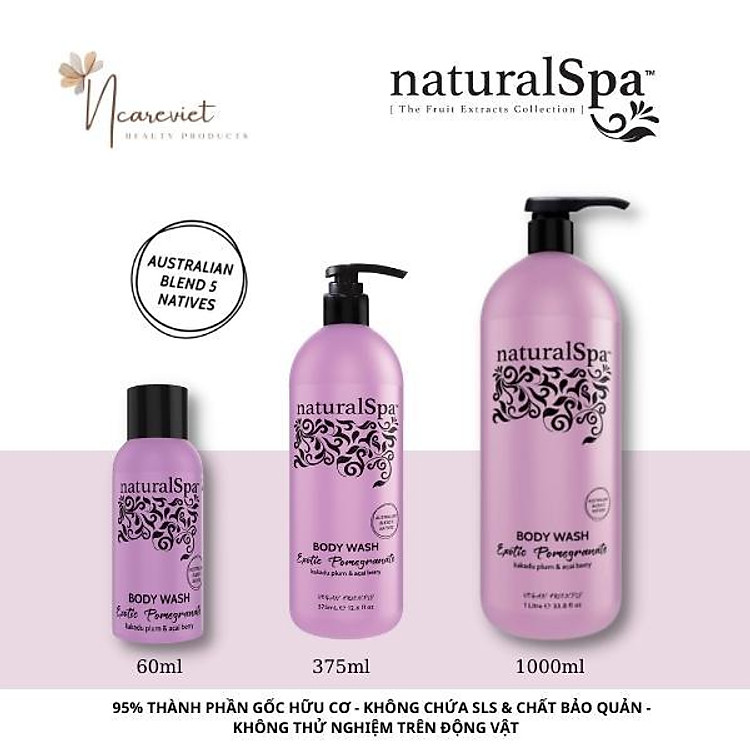 Sữa tắm hữu cơ trẻ hóa làn da, tăng cường năng lượng - naturalSpa Exotic Pomegranate Body Wash