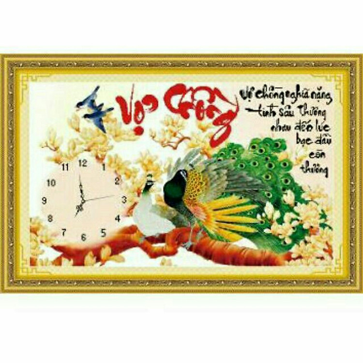 Tranh thêu chữ thập 3D đồng hồ vợ chồng (73×53cm)222852 chưa thêu