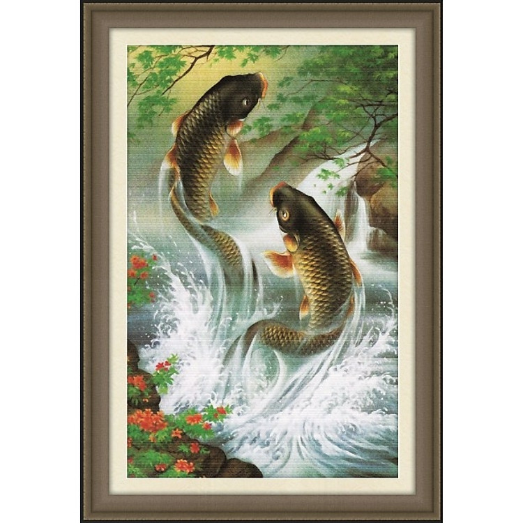Tranh thêu chữ thập Cá Chép Niên Niên Hữu Dư (78*51cm) chưa thêu