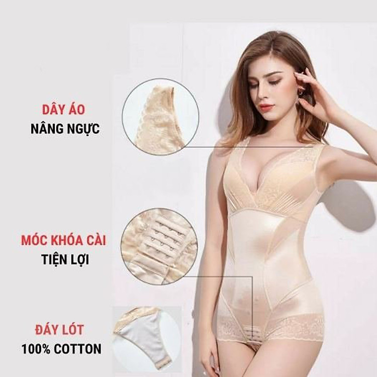 Gen định hình toàn thân nịt bụng thon gọn vòng eo,móc cài ở đũng tiện lợi, Bộ áo gen toàn thân chất liệu satin cao cấp