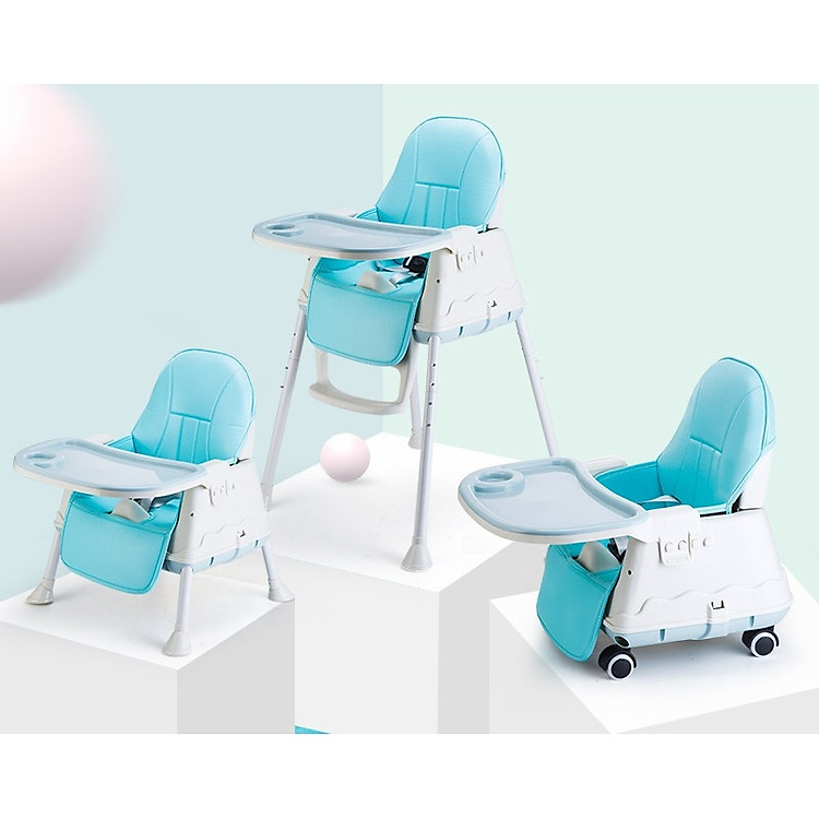 Ghế ăn dành cho bé 6 tháng đến 5 tuổi với bánh xe và đệm, 7 tính năng tuyệt vời - Xanh Dương